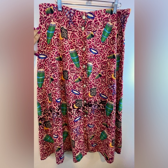 Vintage BayouWear NOLA Jazz & Heritage Festival HowAhYa 1990s Midi Skirt Size M - Picture 16 of 16